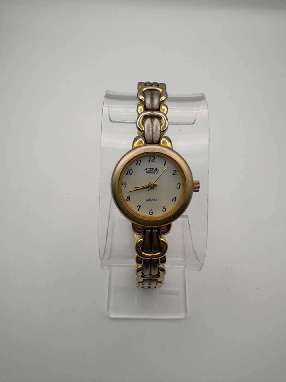Vintage Timex Acqua Indiglo Women’s Watch Two-Tone Gold Silver‎ White Dial